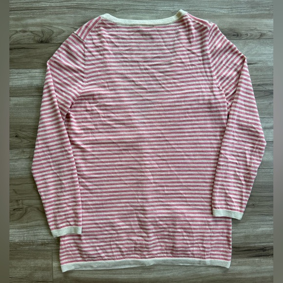 Talbots Boyfriend Sweater Button Down Cardigan Italian Merino Wool Beige Pink L - Picture 4 of 8